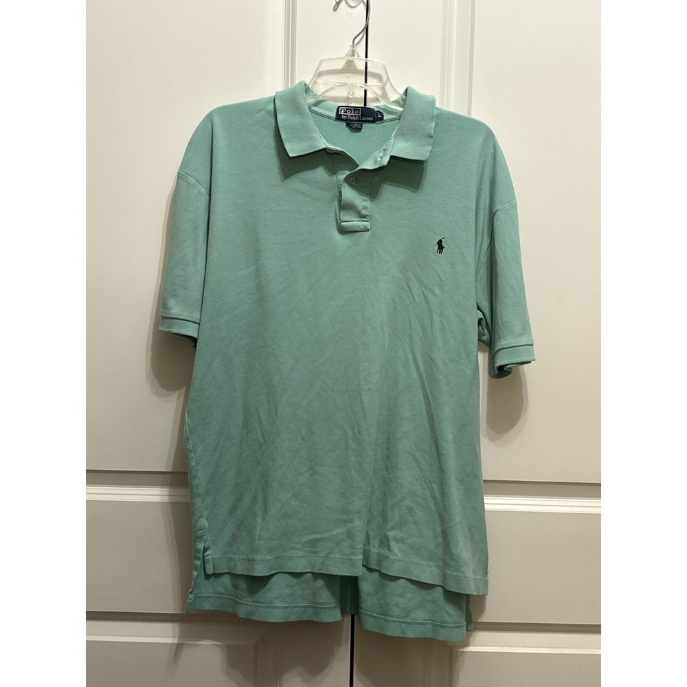 Polo Ralph Lauren Mens Large Short Sleeve Polo Shirt Green Regular Fit Cotton